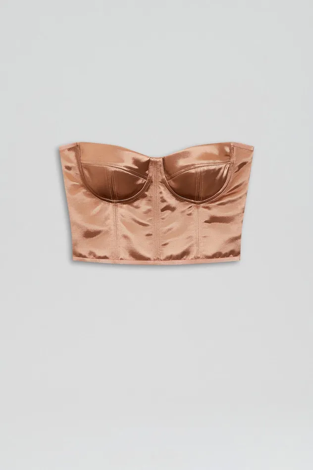 Women Tops Scanlan Theodore FRENCH SATIN BUSTIER CINNAMON Women Tops Scanlan Theodore FRENCH SATIN BUSTIER CINNAMON