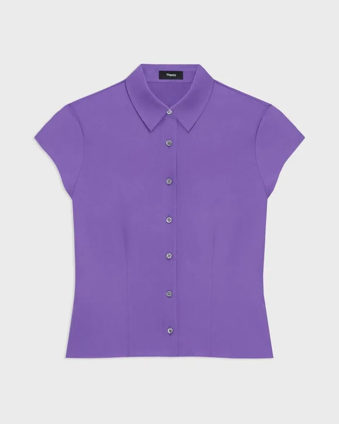 Women Tops Theory Cap Sleeve Shirt In Silk Georgette Bright Peony