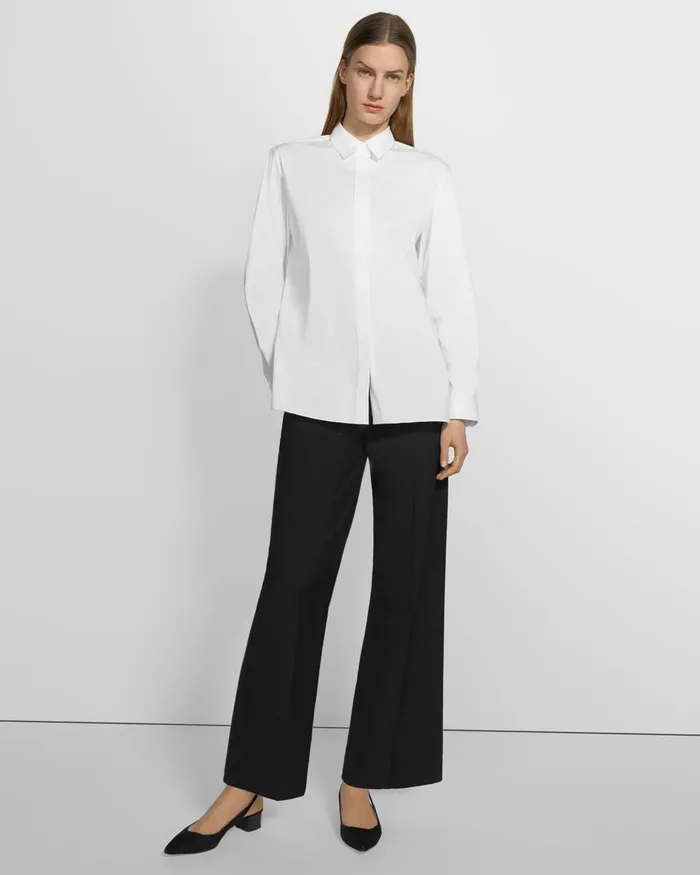 Women Tops Theory Menswear Shirt In Good Cotton White