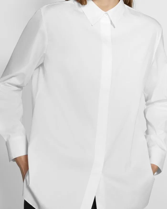 Women Tops Theory Menswear Shirt In Good Cotton White