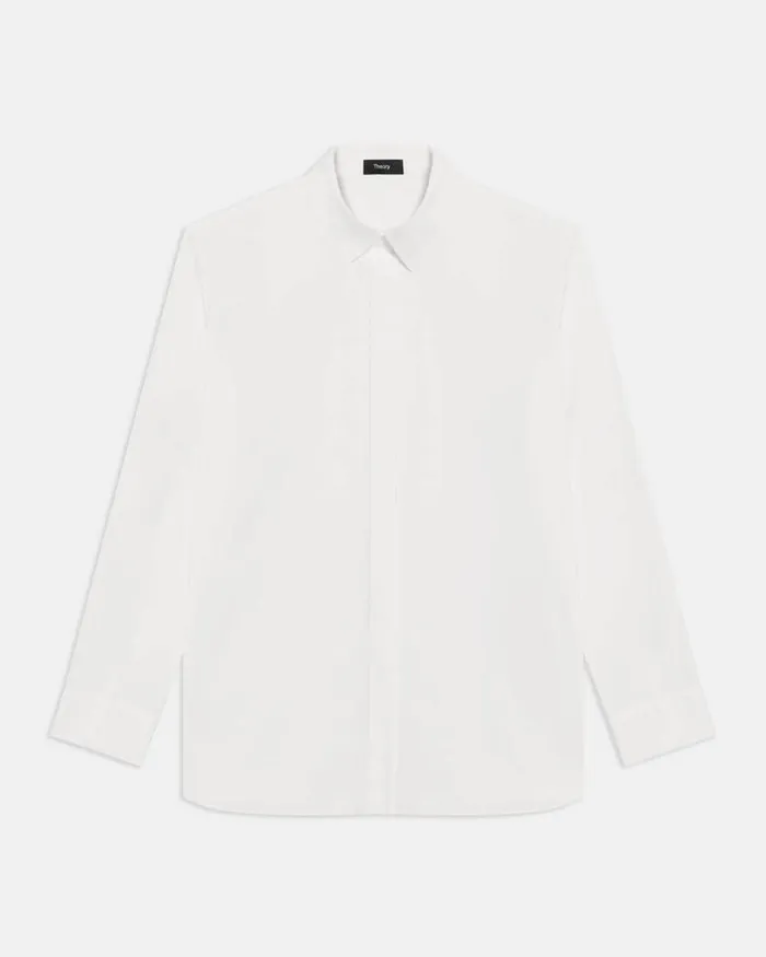 Women Tops Theory Menswear Shirt In Good Cotton White