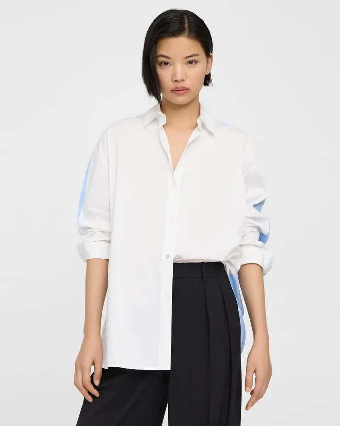 Women Tops Theory Oversized TwoTone Shirt In Cotton Whitedahlia