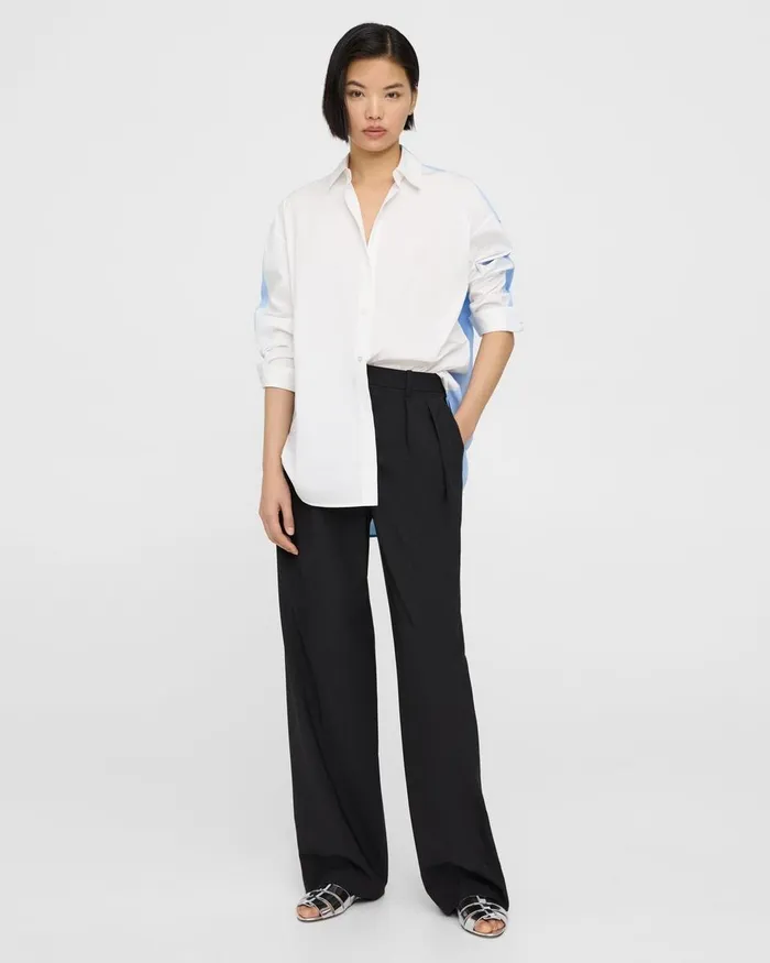 Women Tops Theory Oversized TwoTone Shirt In Cotton Whitedahlia