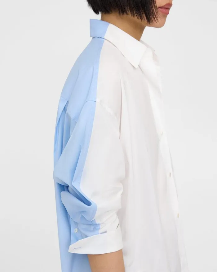 Women Tops Theory Oversized TwoTone Shirt In Cotton Whitedahlia