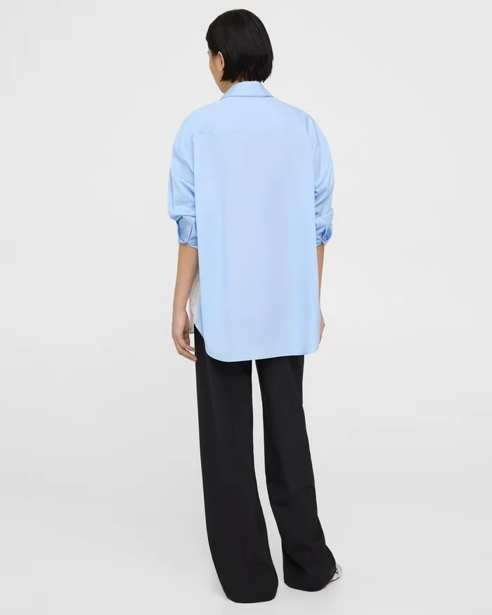 Women Tops Theory Oversized TwoTone Shirt In Cotton Whitedahlia