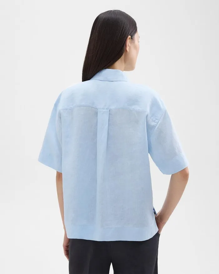 Women Tops Theory ShortSleeve Shirt In Relaxed Linen Skylight