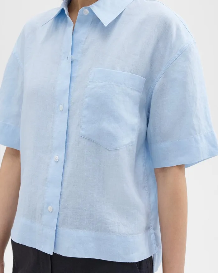 Women Tops Theory ShortSleeve Shirt In Relaxed Linen Skylight