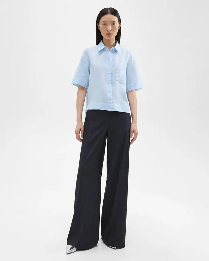 Women Tops Theory ShortSleeve Shirt In Relaxed Linen Skylight