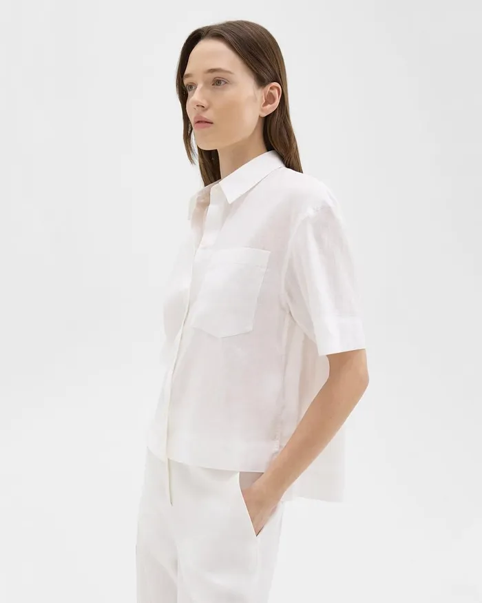 Women Tops Theory ShortSleeve Shirt In Relaxed Linen White