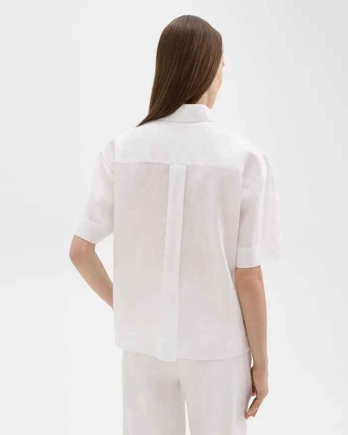 Women Tops Theory ShortSleeve Shirt In Relaxed Linen White