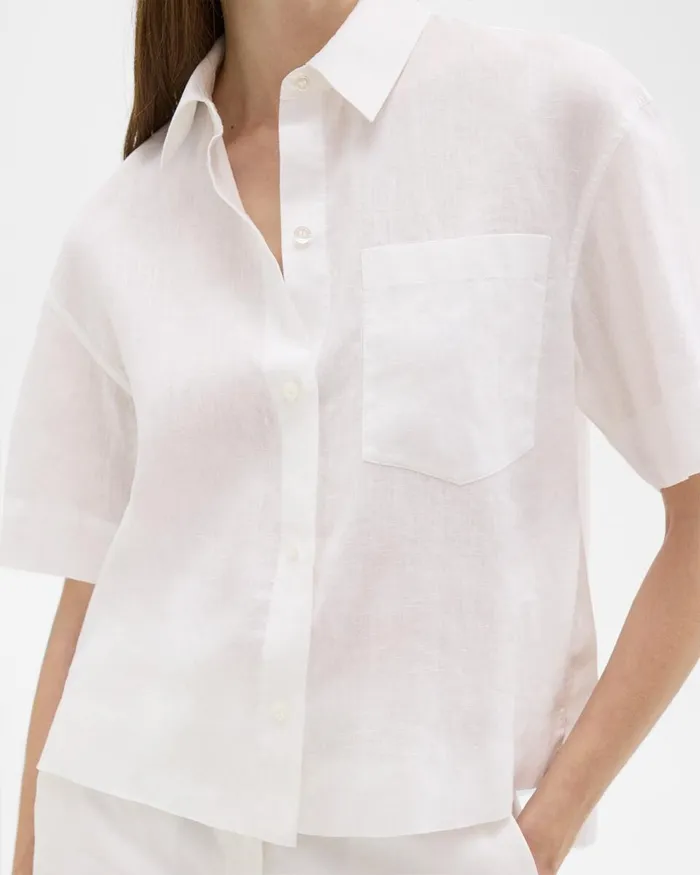 Women Tops Theory ShortSleeve Shirt In Relaxed Linen White