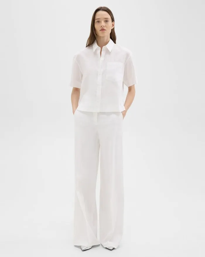 Women Tops Theory ShortSleeve Shirt In Relaxed Linen White