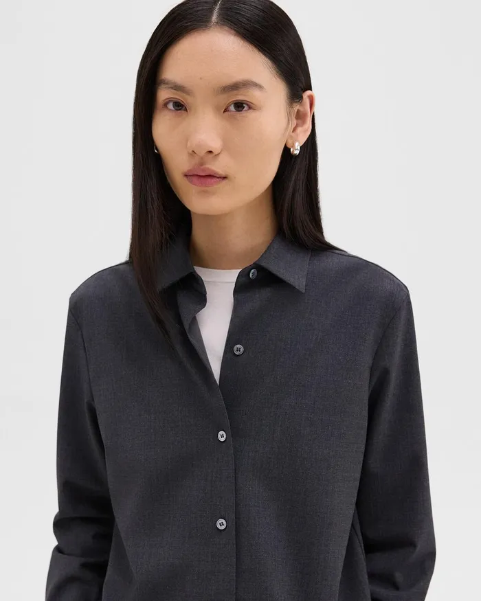 Women Tops Theory Straight Shirt In Good Wool Charcoal Melange