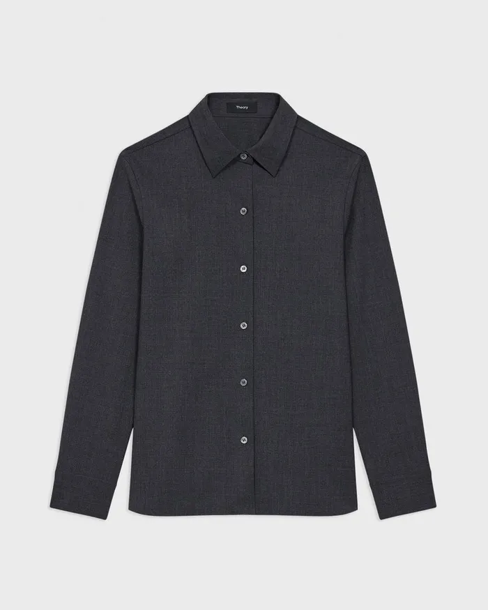 Women Tops Theory Straight Shirt In Good Wool Charcoal Melange