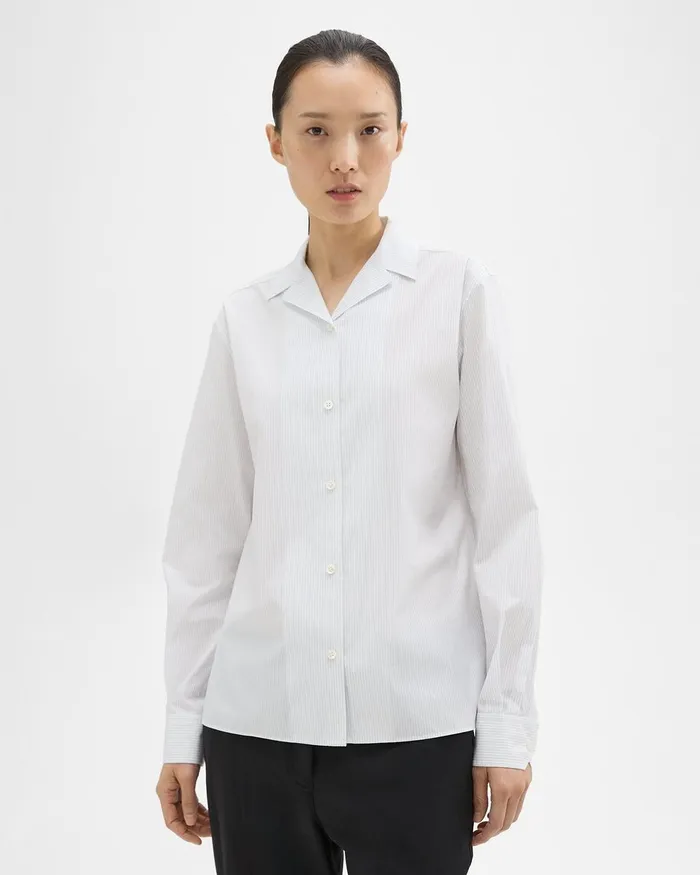 Women Tops Theory Striped CottonBlend Shirt White Multi