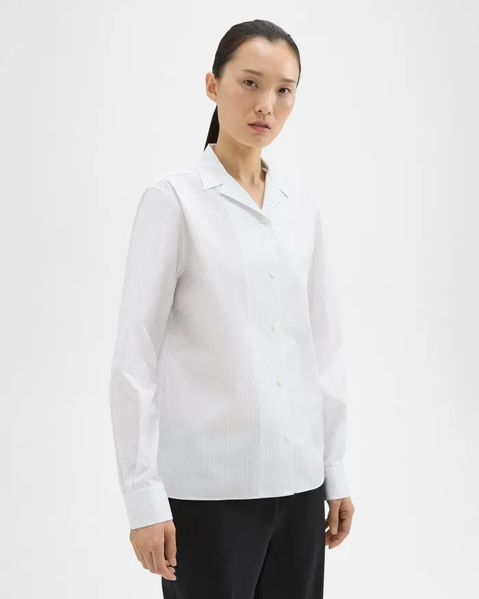 Women Tops Theory Striped CottonBlend Shirt White Multi Women Tops Theory Striped CottonBlend Shirt White Multi