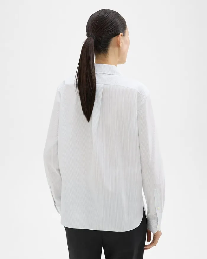 Women Tops Theory Striped CottonBlend Shirt White Multi Women Tops Theory Striped CottonBlend Shirt White Multi