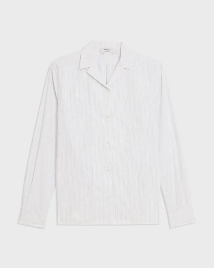 Women Tops Theory Striped CottonBlend Shirt White Multi Women Tops Theory Striped CottonBlend Shirt White Multi