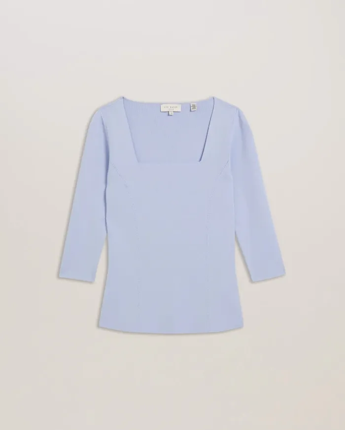 Women VALLRYY 8211 Square Neck Fitted Knit Top Light Blue Ted Baker Tops and Blouses