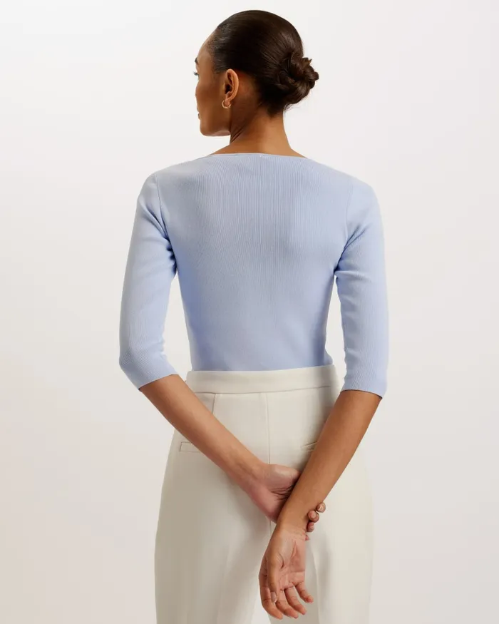 Women VALLRYY 8211 Square Neck Fitted Knit Top Light Blue Ted Baker Tops and Blouses