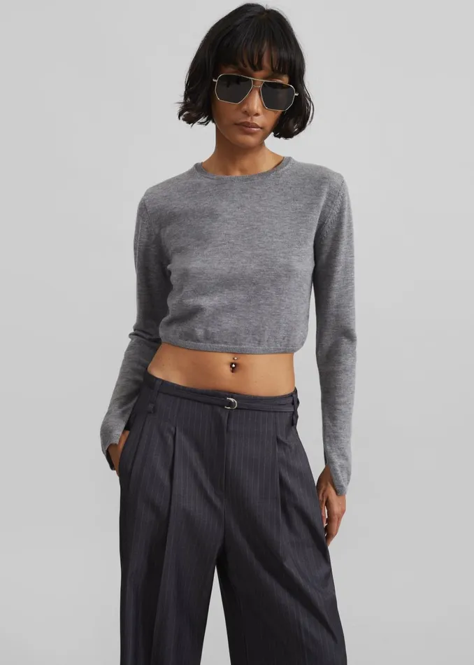Women Veer Zip Cropped Sweater 8211 Grey The Frankie Shop Knitwear