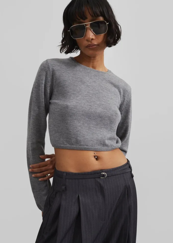 Women Veer Zip Cropped Sweater 8211 Grey The Frankie Shop Knitwear