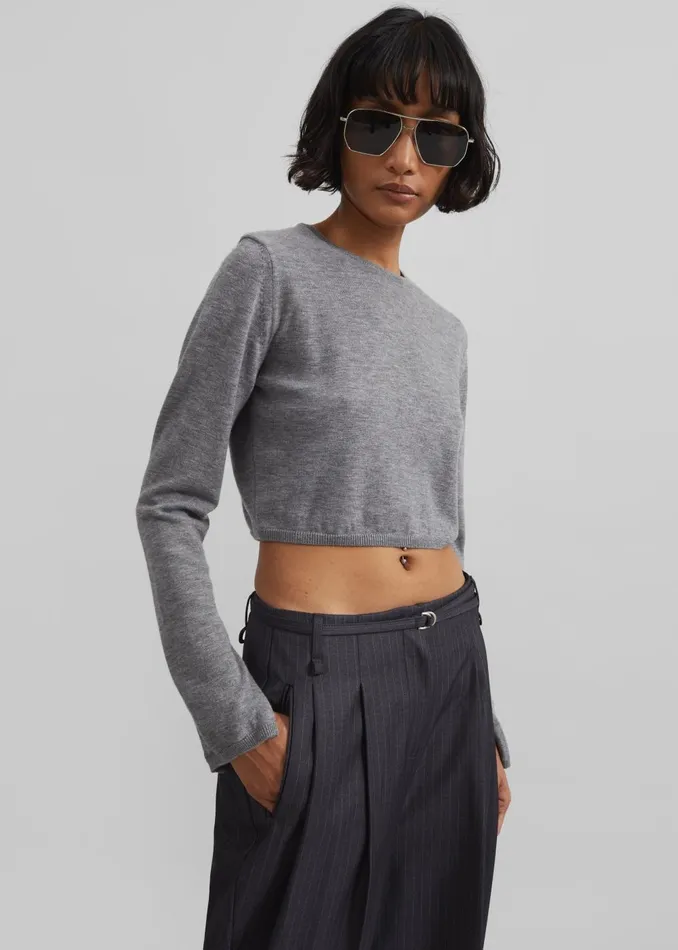 Women Veer Zip Cropped Sweater 8211 Grey The Frankie Shop Knitwear