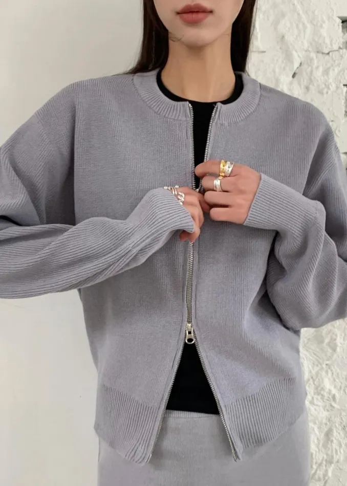 Women Veronica ZipUp Cardigan 8211 Grey The Frankie Shop Knitwear