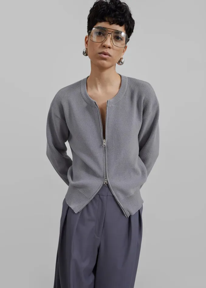 Women Veronica ZipUp Cardigan 8211 Grey The Frankie Shop Knitwear