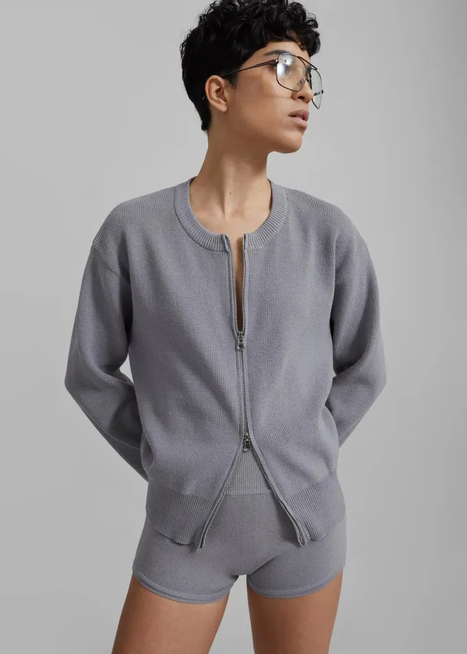 Women Veronica ZipUp Cardigan 8211 Grey The Frankie Shop Knitwear