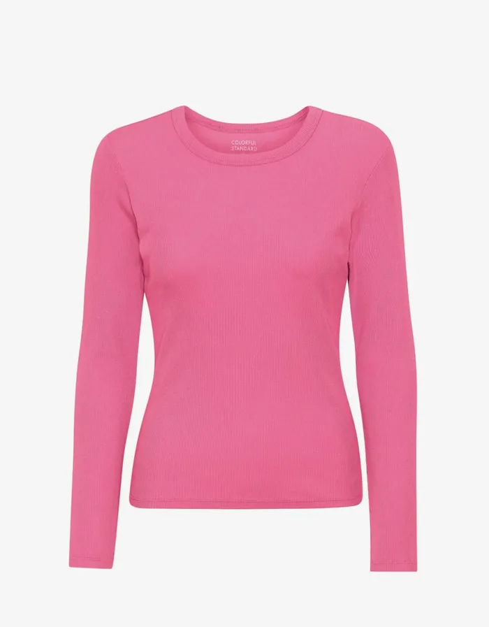 Women Women Organic Rib LS TShirt Bubblegum Pink Colorful Standard Long Sleeve Tops