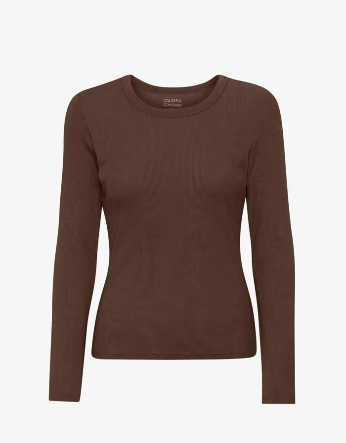 Women Women Organic Rib LS TShirt Coffee Brown Colorful Standard Long Sleeve Tops