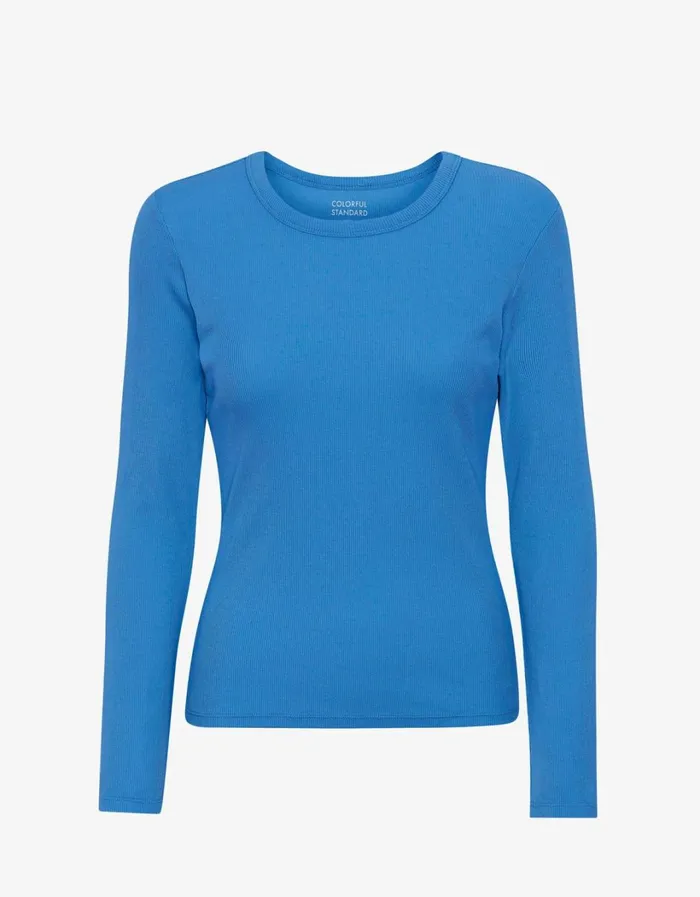 Women Women Organic Rib LS TShirt Pacific Blue Colorful Standard Long Sleeve Tops