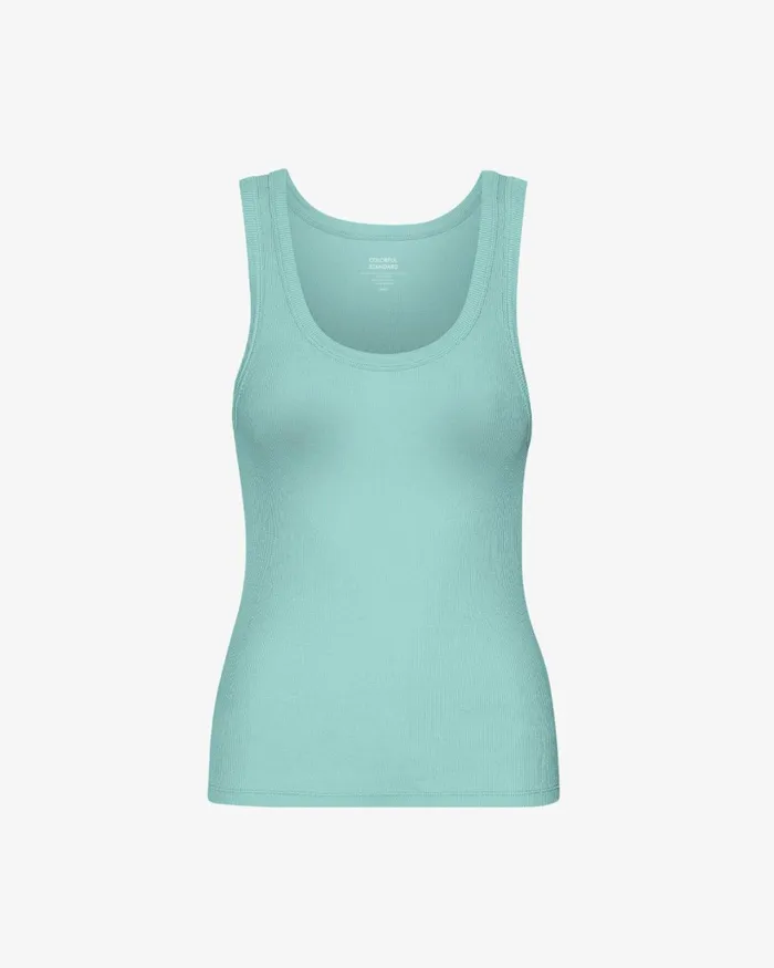 Women Women Organic Rib Tank Top Teal Blue Colorful Standard Tank Tops
