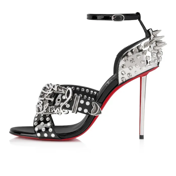 Women Wosandal Pic 100 Mm Sandals 8211 Patent Leather And Spikes 8211 Black Christian Louboutin Sandals and Slides