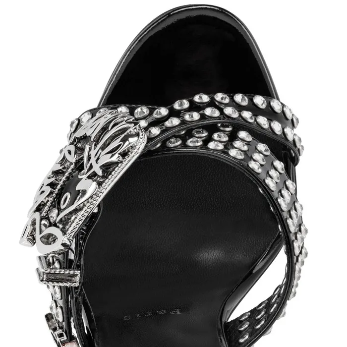 Women Wosandal Pic 100 Mm Sandals 8211 Patent Leather And Spikes 8211 Black Christian Louboutin Sandals and Slides