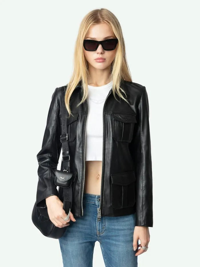 Women Zadig and Voltaire Jackets and Coats Lienna Leather Jacket Black Women Zadig and Voltaire Jackets and Coats Lienna Leather Jacket Black