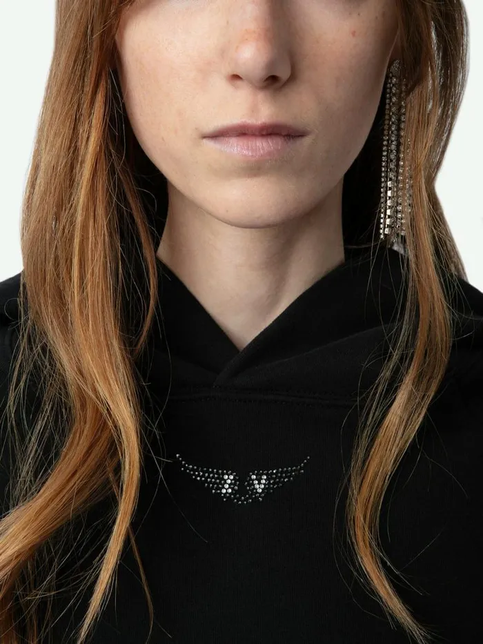 Women Zadig and Voltaire Sweatshirts and Hoodies Georgy Diamante Wings Sweatshirt Black
