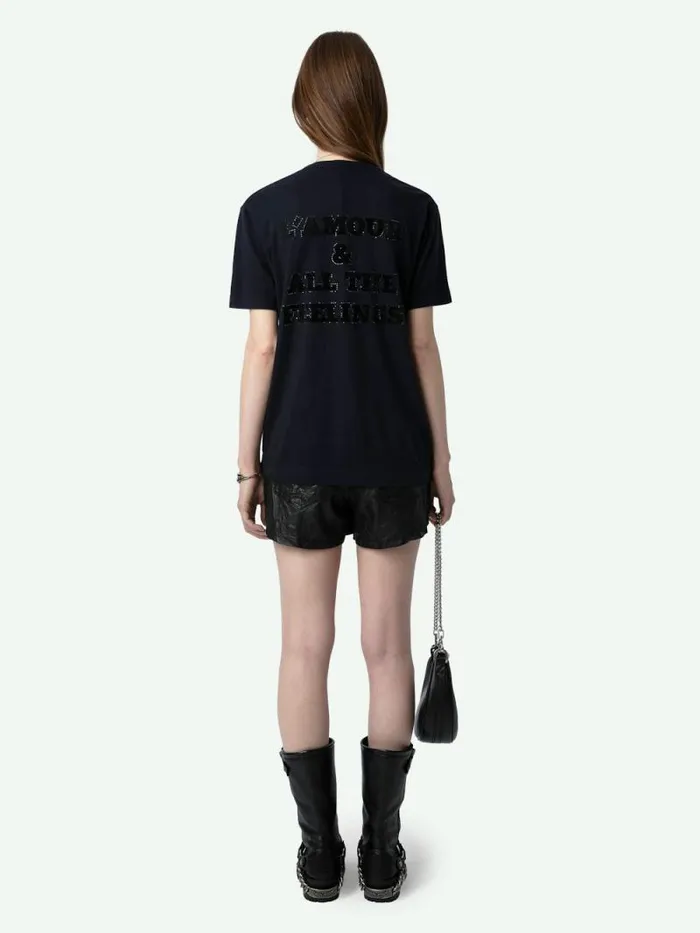 Women Zadig and Voltaire TShirts Wassa Diamante Amour Tshirt Encre Women Zadig and Voltaire TShirts Wassa Diamante Amour Tshirt Encre