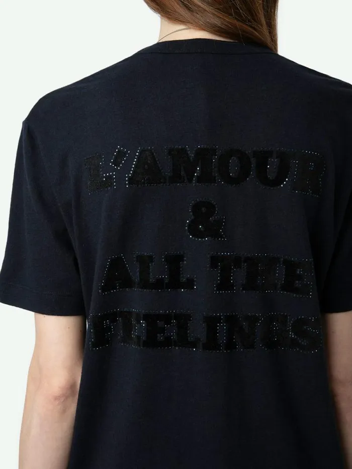 Women Zadig and Voltaire TShirts Wassa Diamante Amour Tshirt Encre Women Zadig and Voltaire TShirts Wassa Diamante Amour Tshirt Encre