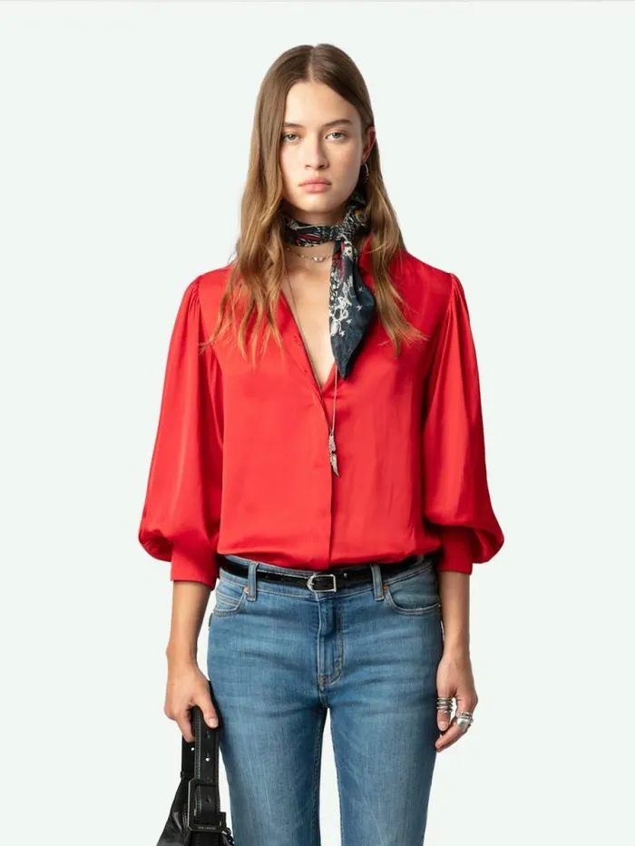 Women Zadig and Voltaire Tops and Shirts Trenta Satin Blouse Cerise