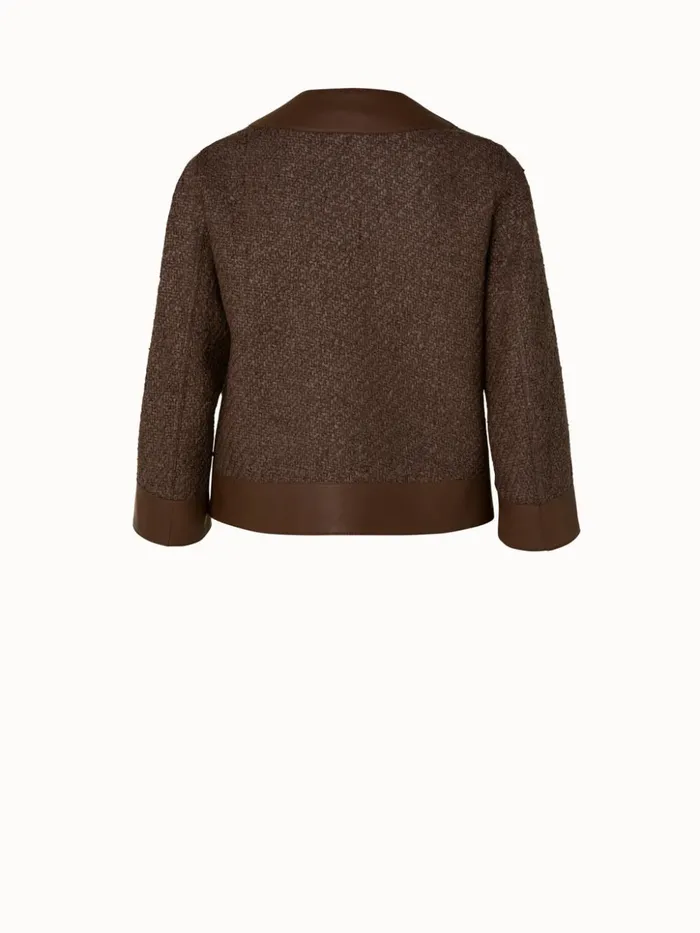 Wool Blend Structured Tweed Jacket With Leather Trim Chestnut Women Akris Jackets