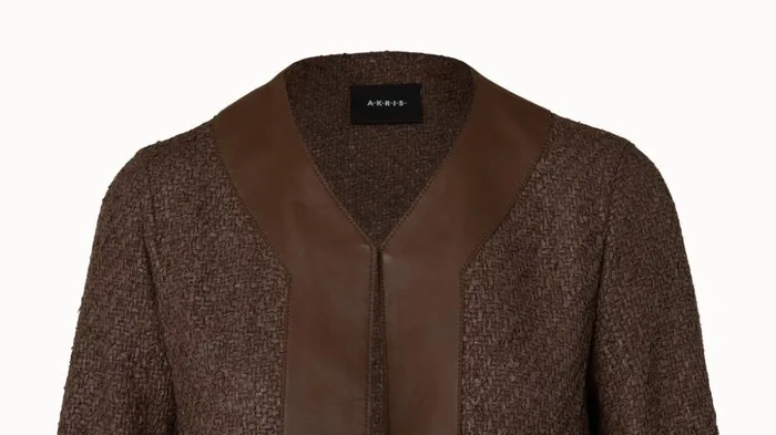 Wool Blend Structured Tweed Jacket With Leather Trim Chestnut Women Akris Jackets