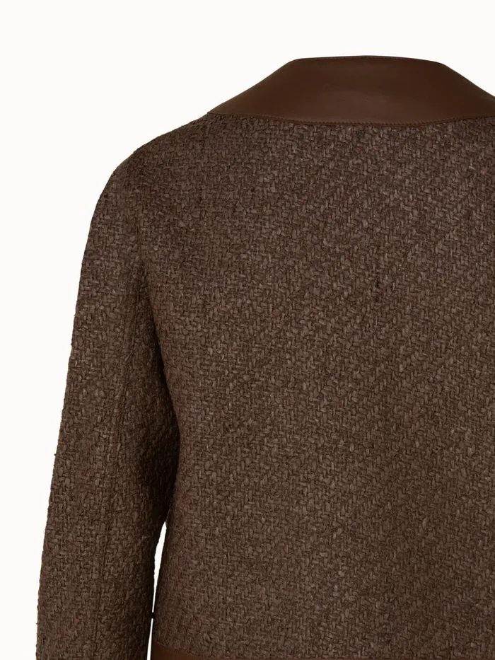 Wool Blend Structured Tweed Jacket With Leather Trim Chestnut Women Akris Jackets
