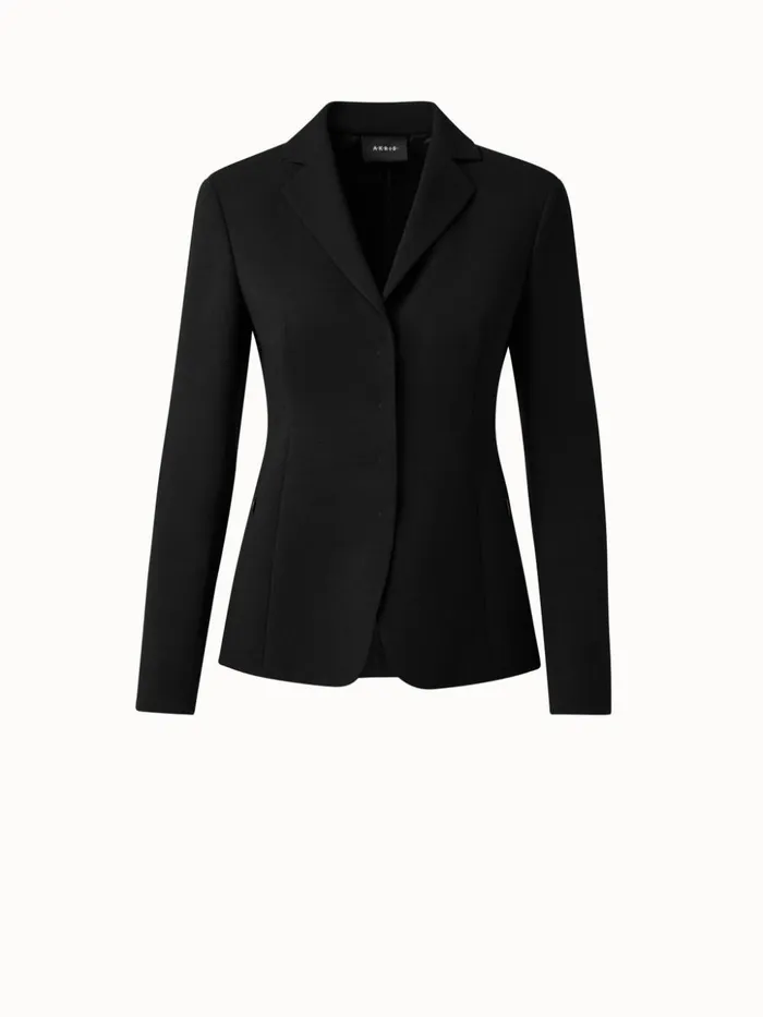 Wool DoubleFace Blazer With Leather Collar Black Women Akris Jackets