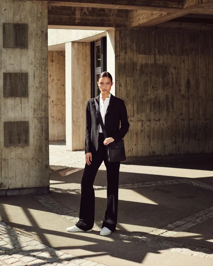 Wool DoubleFace Blazer With Leather Collar Black Women Akris Jackets
