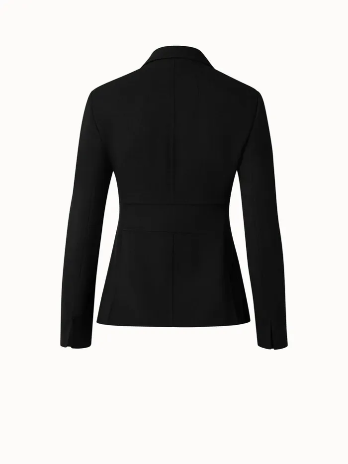 Wool DoubleFace Blazer With Leather Collar Black Women Akris Jackets