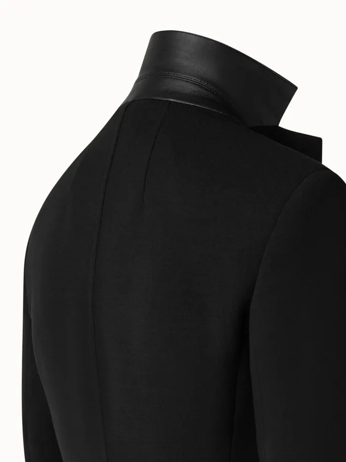 Wool DoubleFace Blazer With Leather Collar Black Women Akris Jackets