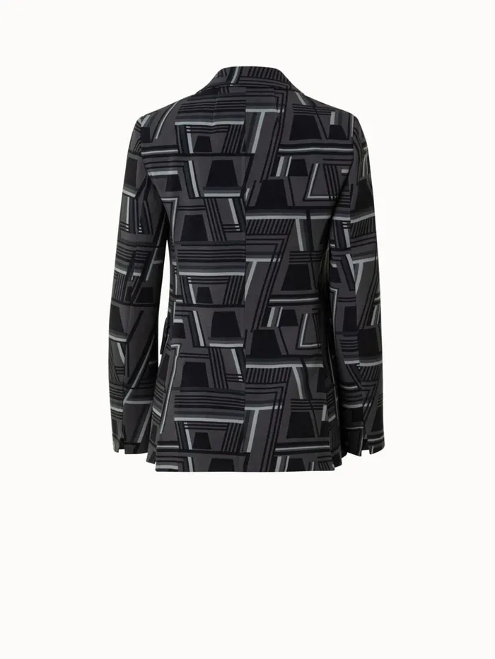 Wool Stretch Crpe Jacket With Zig Zag Trapezoid Print Charcoalblack Women Akris Jackets
