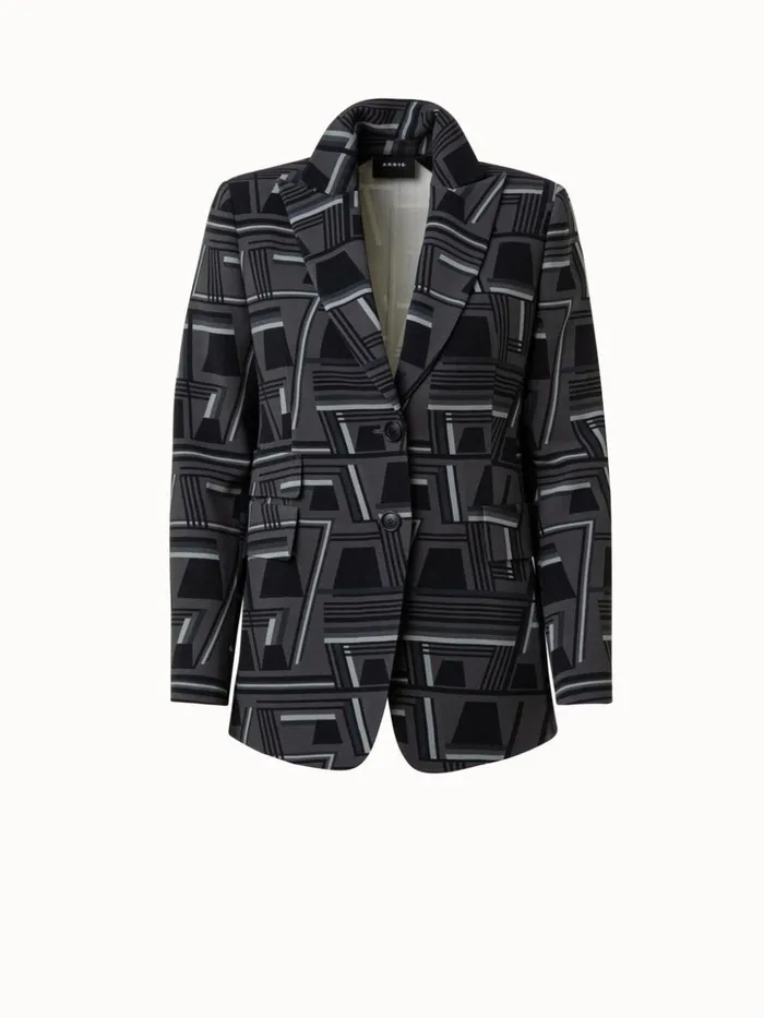 Wool Stretch Crpe Jacket With Zig Zag Trapezoid Print Charcoalblack Women Akris Jackets